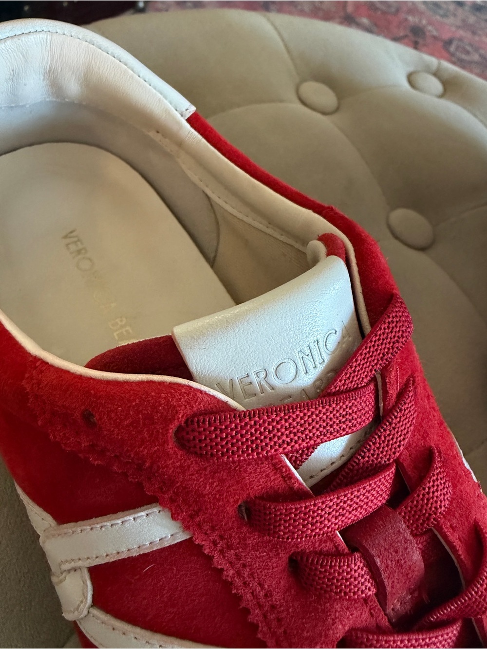 Veronica Red Riviera Suede Sneaker with White Stripes - Picture 3 of 6